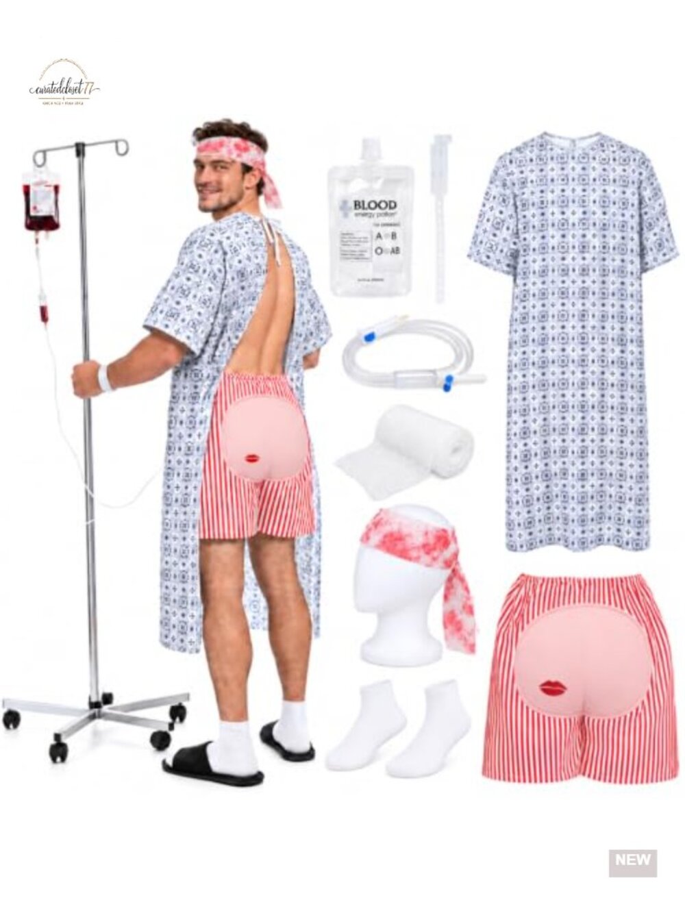 8 Pc Funny Adult Hospital Patient Costume Set Halloween Party